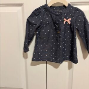 Carter's Dark Blue Long Sleeve Shirt with Pink Bow